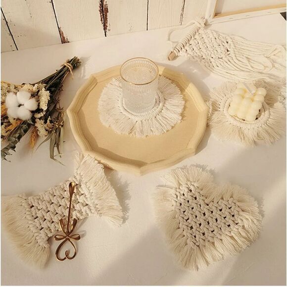 Boho Tassel Trivets Coasters. Cotton. Set of 4. NIP - Picture 3 of 5